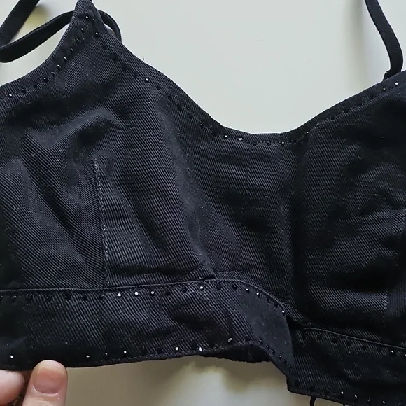 NWT House Of Harlow Black Denim Women's Crop Top - Picture 4 of 6